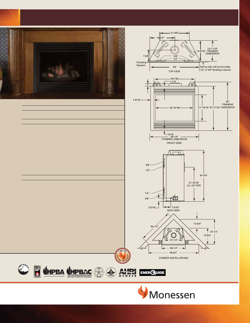 Monessen Hearth Direct Vent CDVR33 User Manual | 1 page