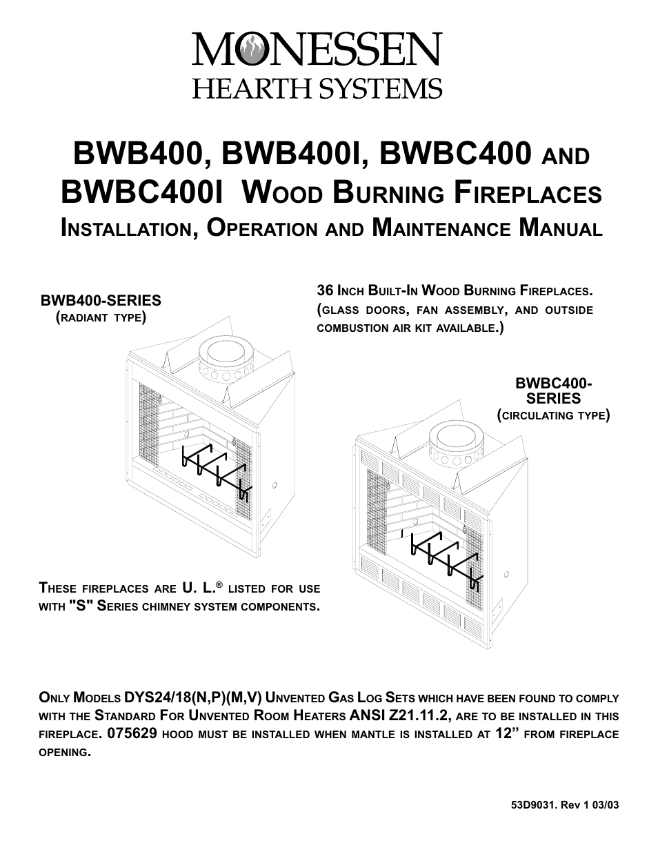 Monessen Hearth BWB400 User Manual | 80 pages