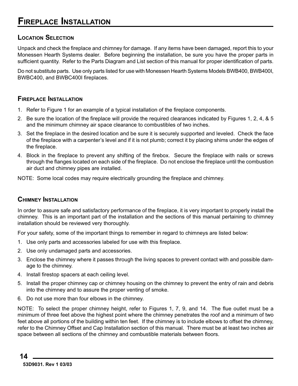 Monessen Hearth BWB400 User Manual | Page 14 / 80