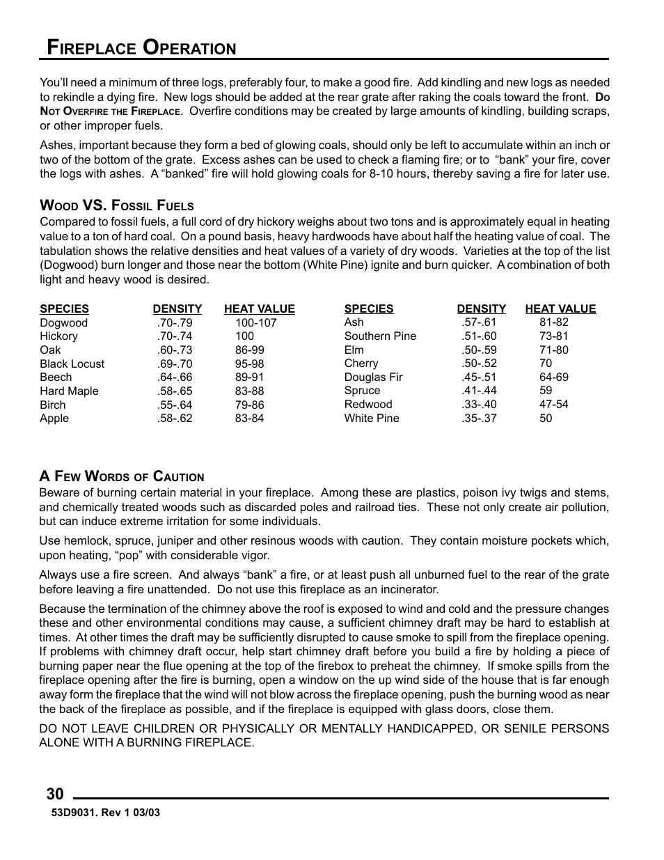 Ireplace, Peration a f, Vs. f | Monessen Hearth BWB400 User Manual | Page 30 / 80