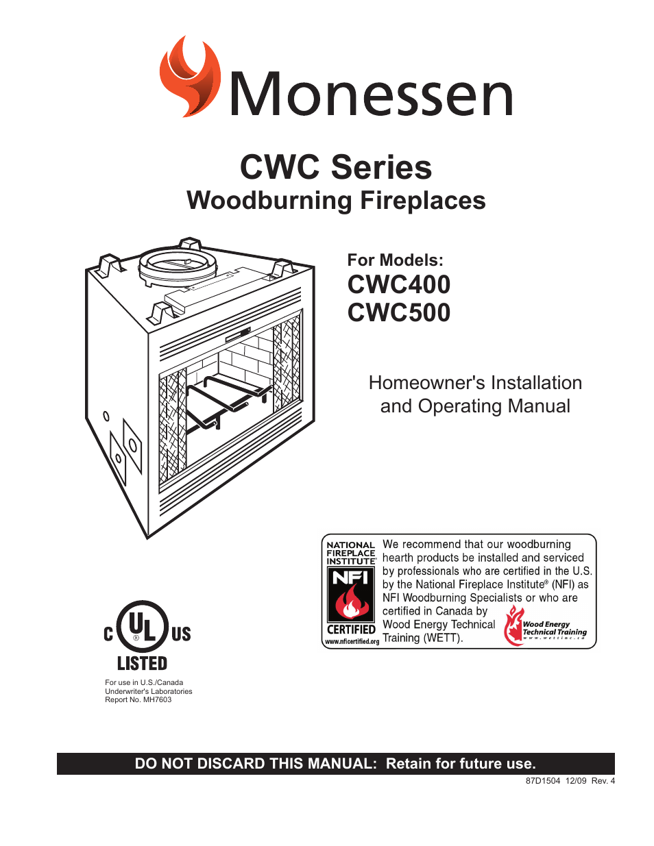 Monessen Hearth CWC500 User Manual | 24 pages