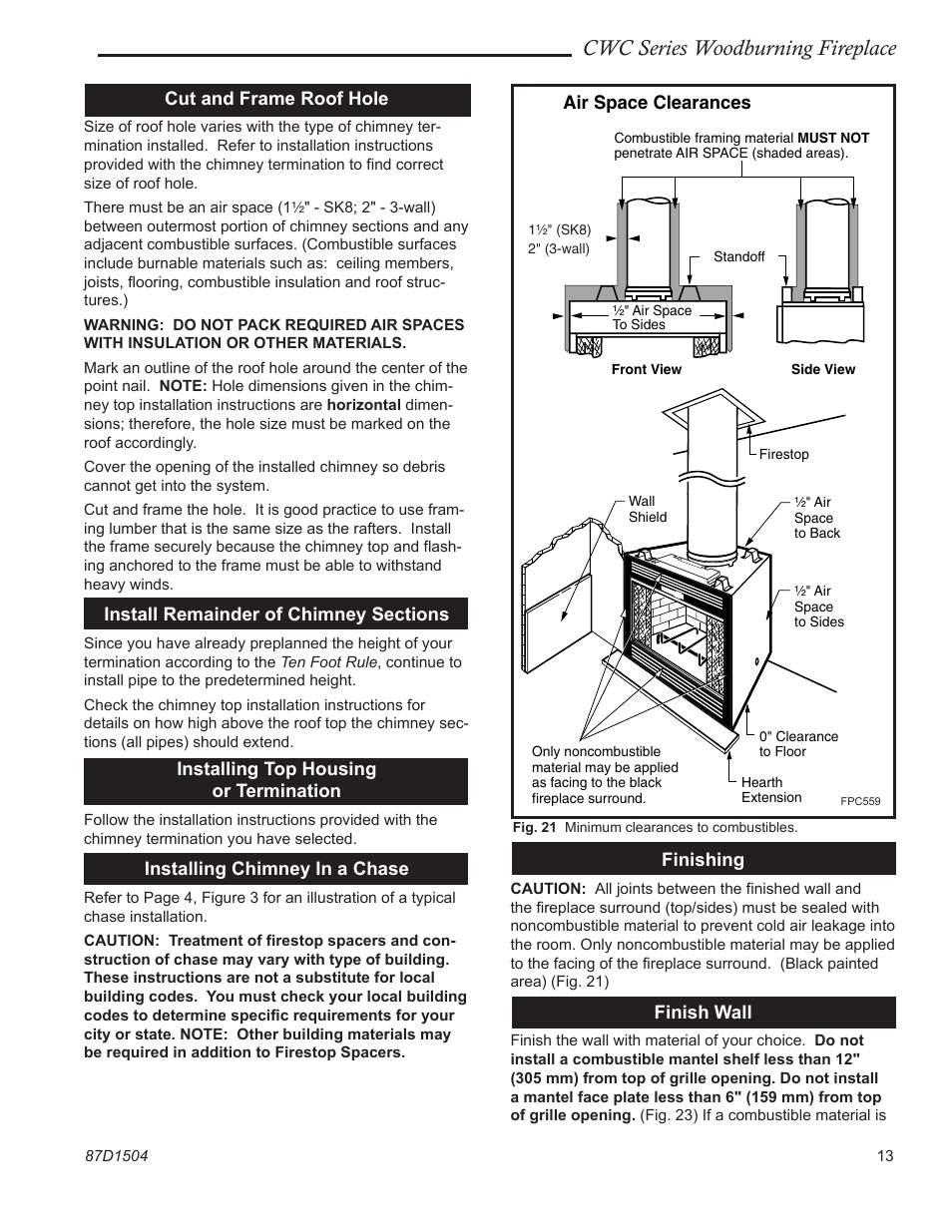 Cwc series woodburning fireplace | Monessen Hearth CWC500 User Manual | Page 13 / 24