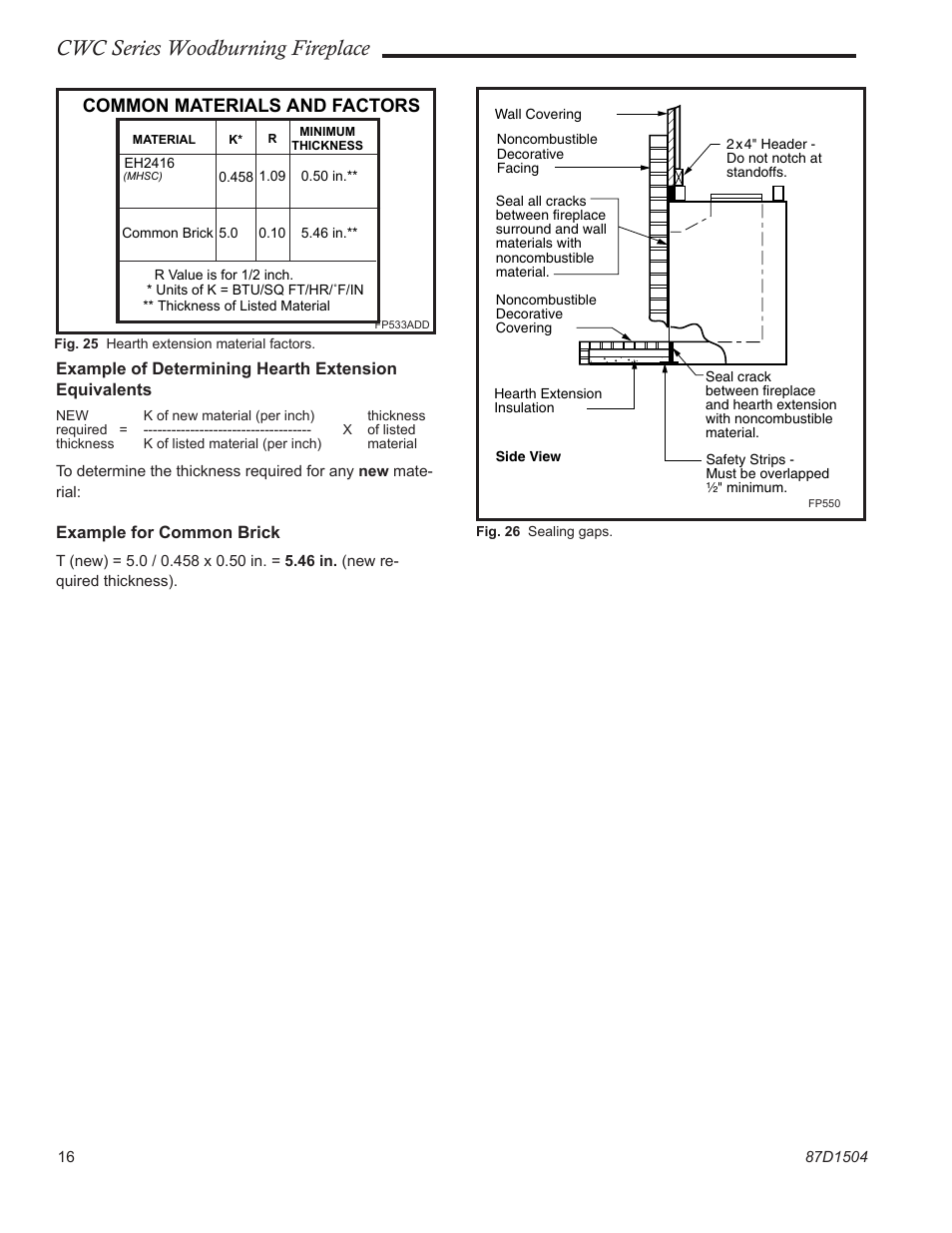 Cwc series woodburning fireplace, Common materials and factors | Monessen Hearth CWC500 User Manual | Page 16 / 24