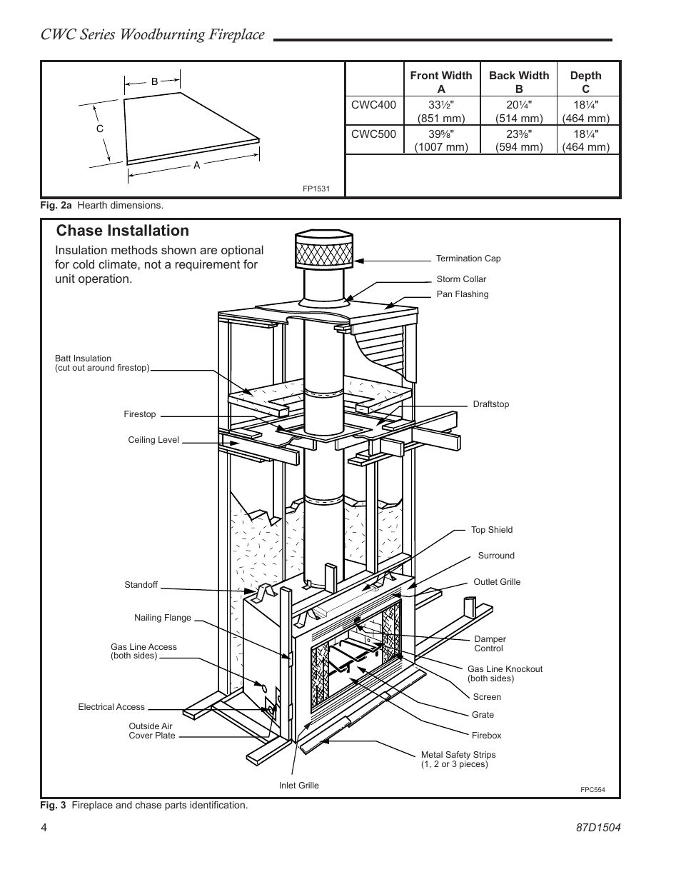 Cwc series woodburning fireplace, Chase installation | Monessen Hearth CWC500 User Manual | Page 4 / 24