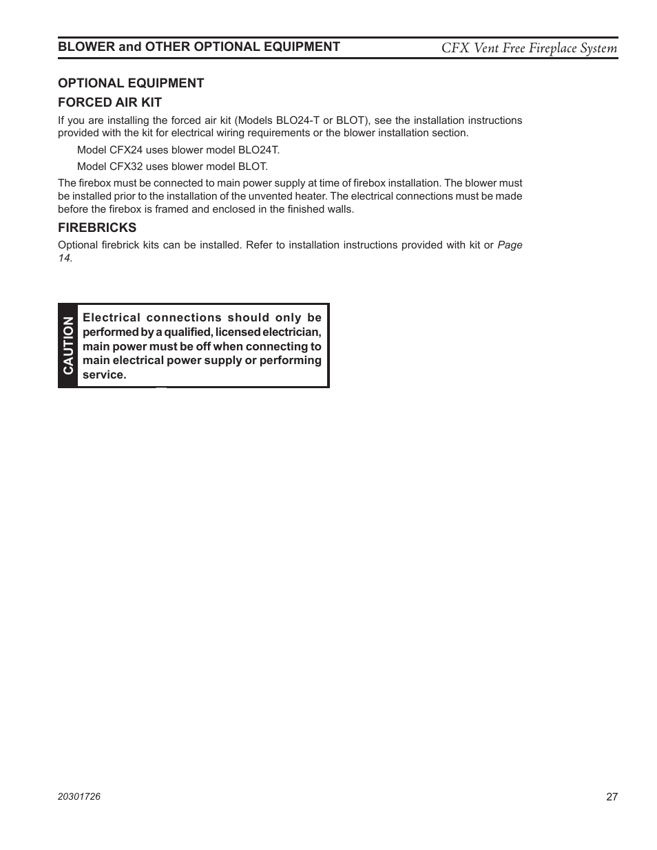 Cfx vent free fireplace system, Caution | Monessen Hearth CFX24 User Manual | Page 27 / 36
