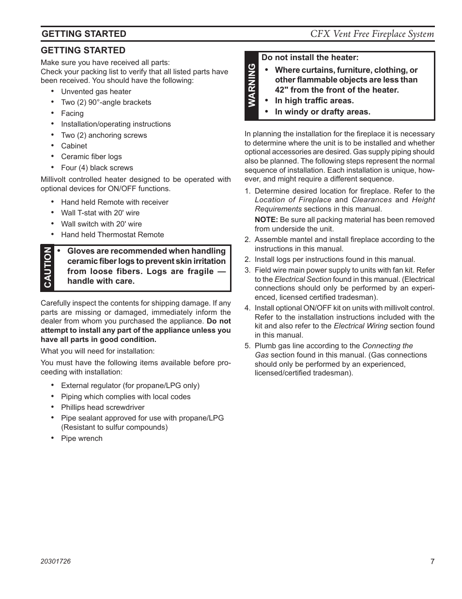Cfx vent free fireplace system | Monessen Hearth CFX24 User Manual | Page 7 / 36