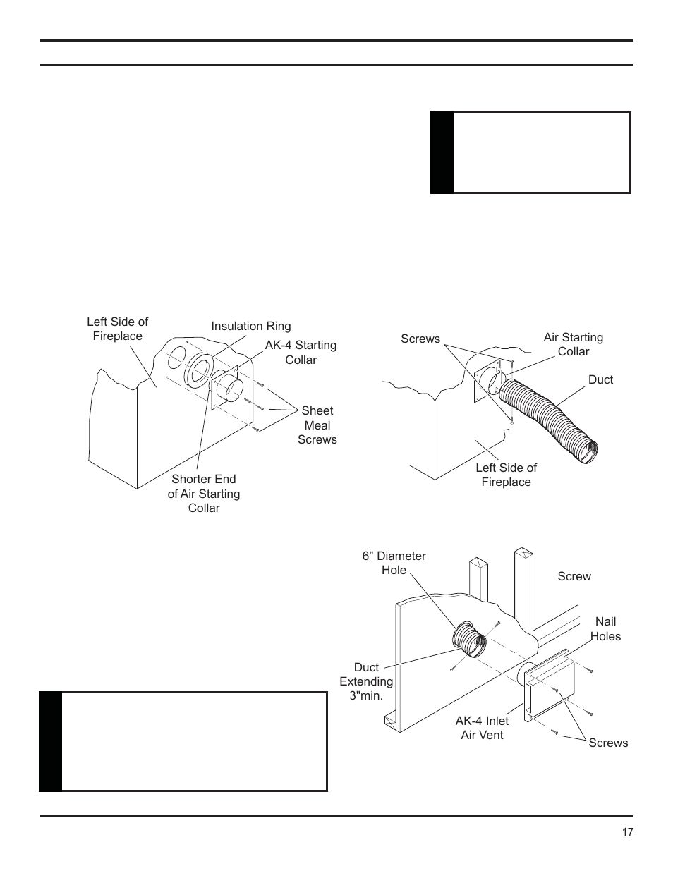 For use of optional ak-4 outside air kit, Wa rning, Warning | Monessen Hearth GCUF Series User Manual | Page 17 / 20