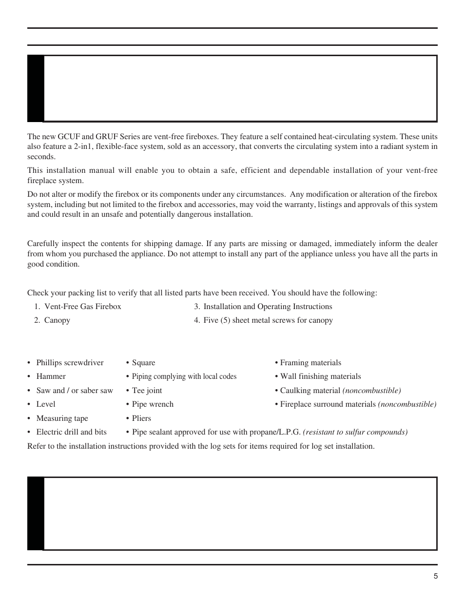 Product features, Warning, Notice | Monessen Hearth GCUF Series User Manual | Page 5 / 20