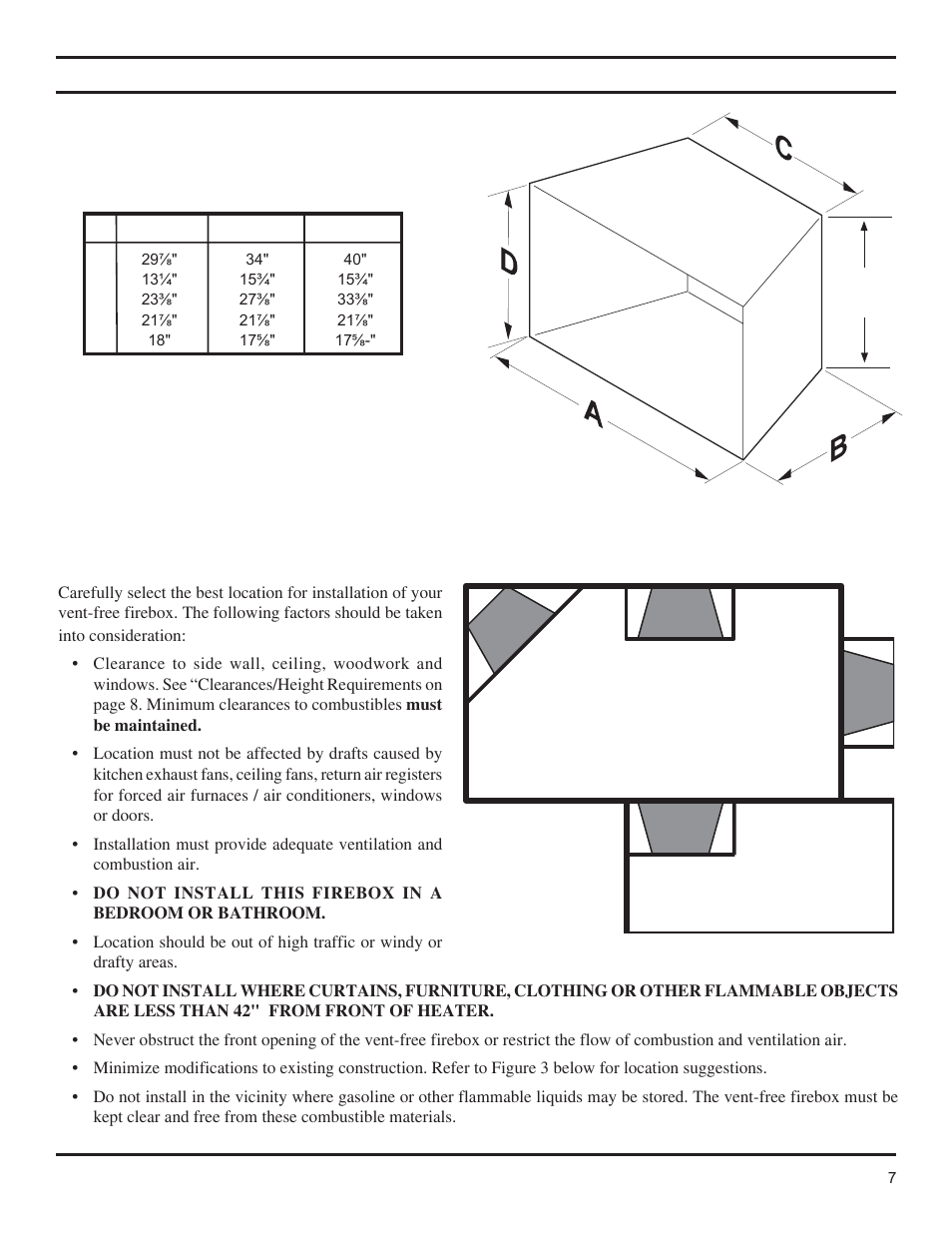 General installation information, Location of firebox | Monessen Hearth GCUF Series User Manual | Page 7 / 20