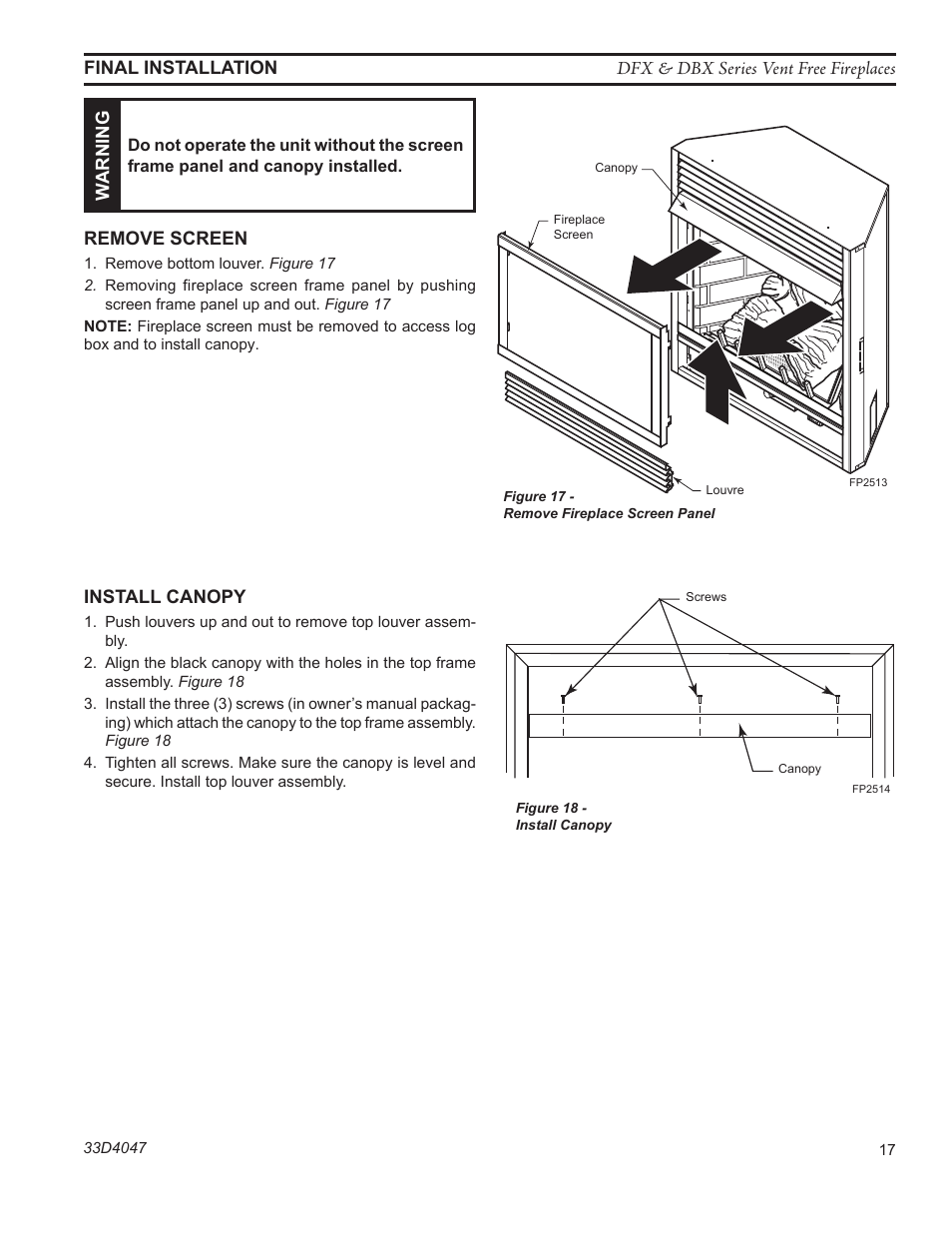 Fp2514 install canopy | Monessen Hearth DFX32C User Manual | Page 17 / 36