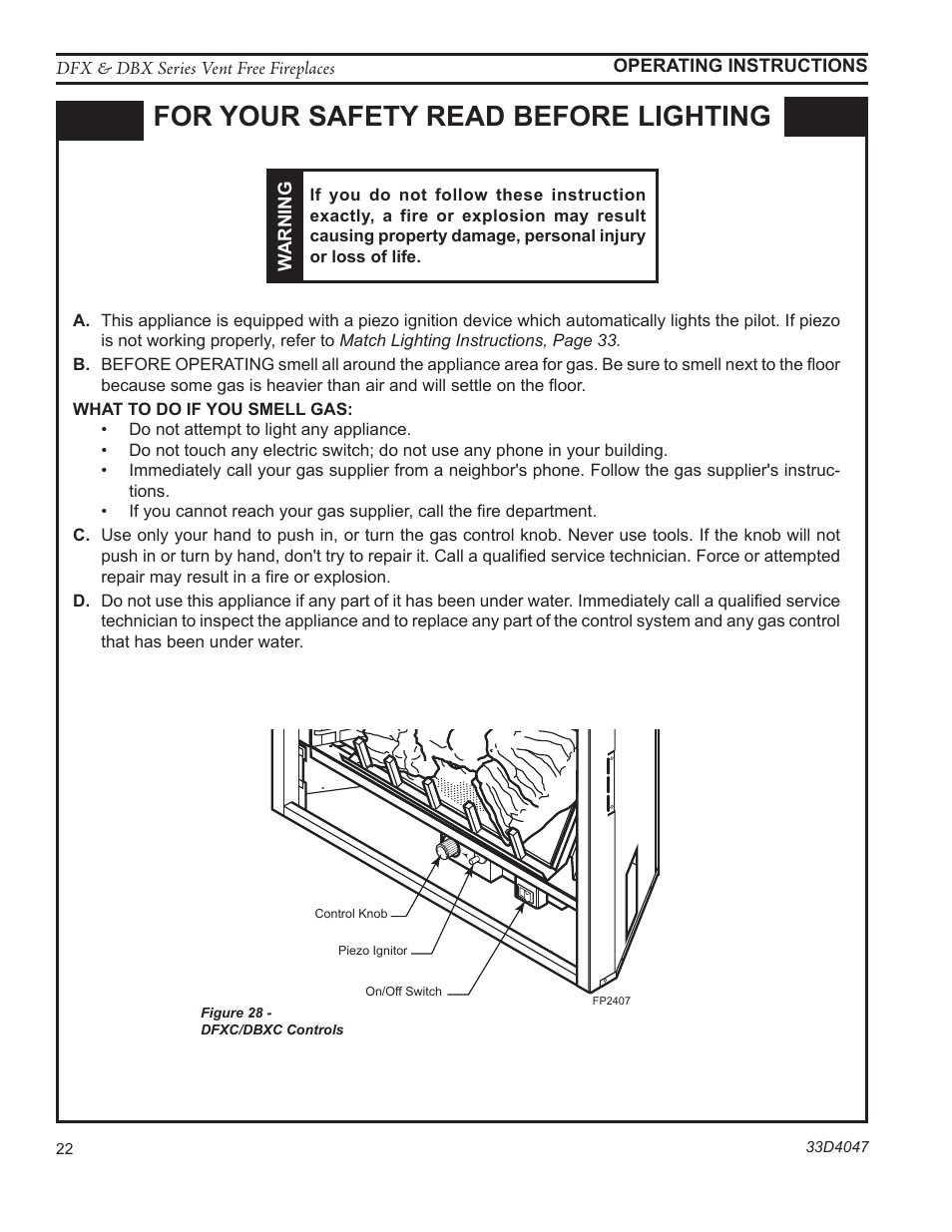 For your safety read before lighting, Fp2507 vfs dbx controls | Monessen Hearth DFX32C User Manual | Page 22 / 36