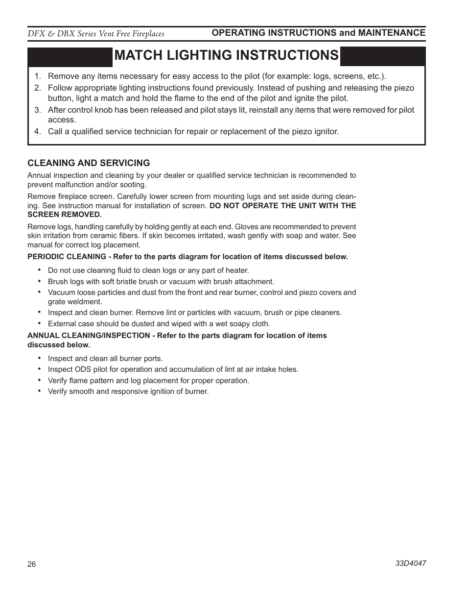 Match lighting instructions | Monessen Hearth DFX32C User Manual | Page 26 / 36