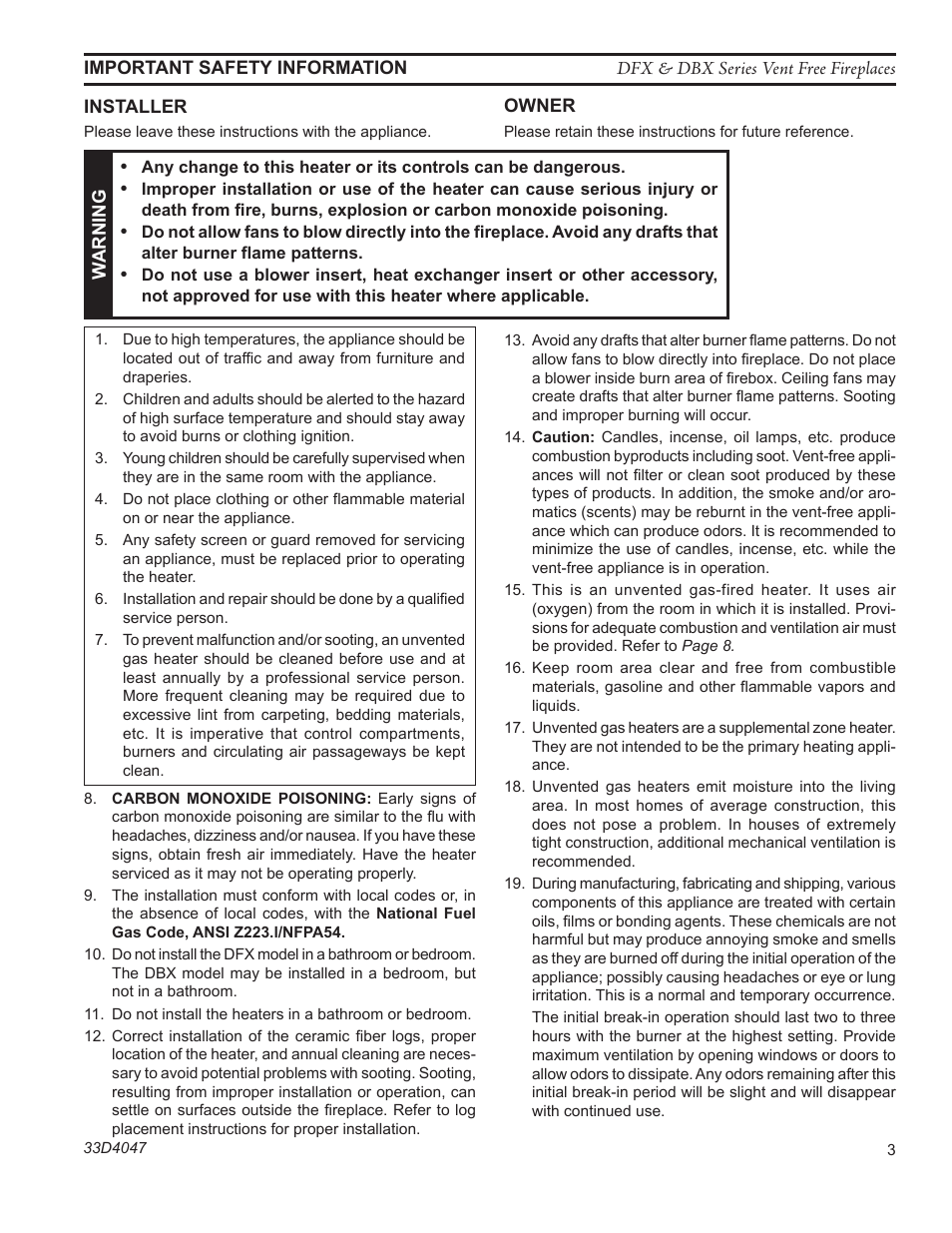 Monessen Hearth DFX32C User Manual | Page 3 / 36