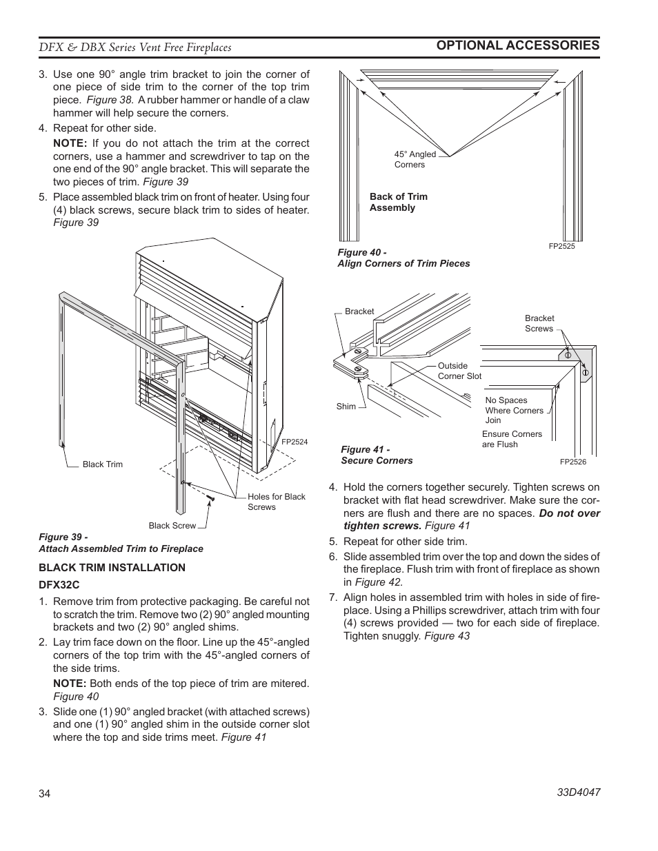 Fp2524 attach trim, Fp2525 mitered corners | Monessen Hearth DFX32C User Manual | Page 34 / 36