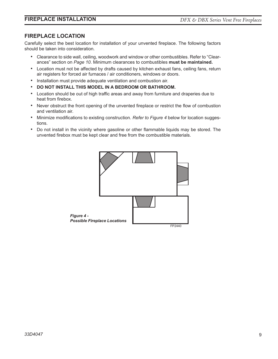 Fp2440 fireplace locations | Monessen Hearth DFX32C User Manual | Page 9 / 36