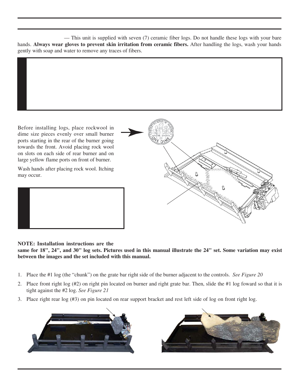 Log placement, Warning | Monessen Hearth NB24 User Manual | Page 23 / 40