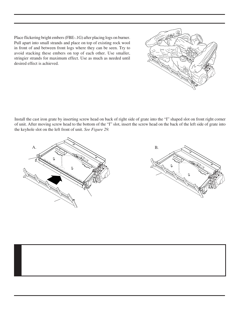 Ember, grate, and rock installation, Caution | Monessen Hearth NB24 User Manual | Page 25 / 40
