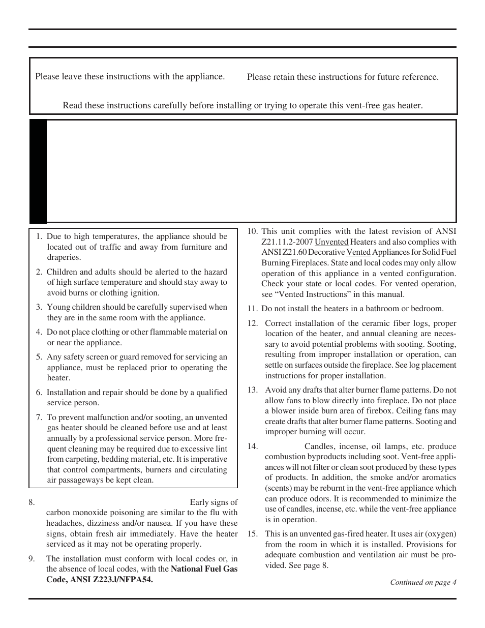 Important safety information, Warning | Monessen Hearth NB24 User Manual | Page 3 / 40