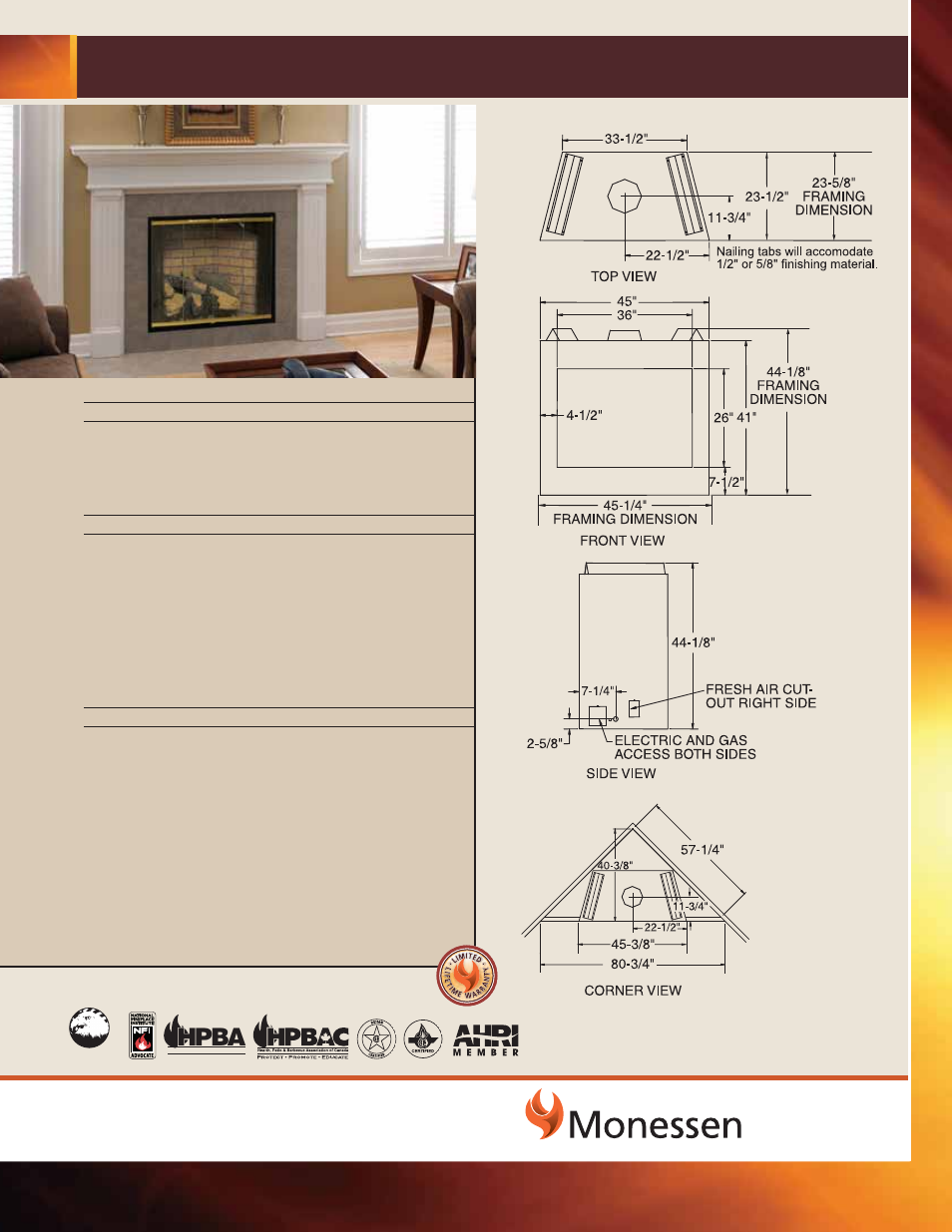 Monessen Hearth B Vent 724BV4536C User Manual | 1 page