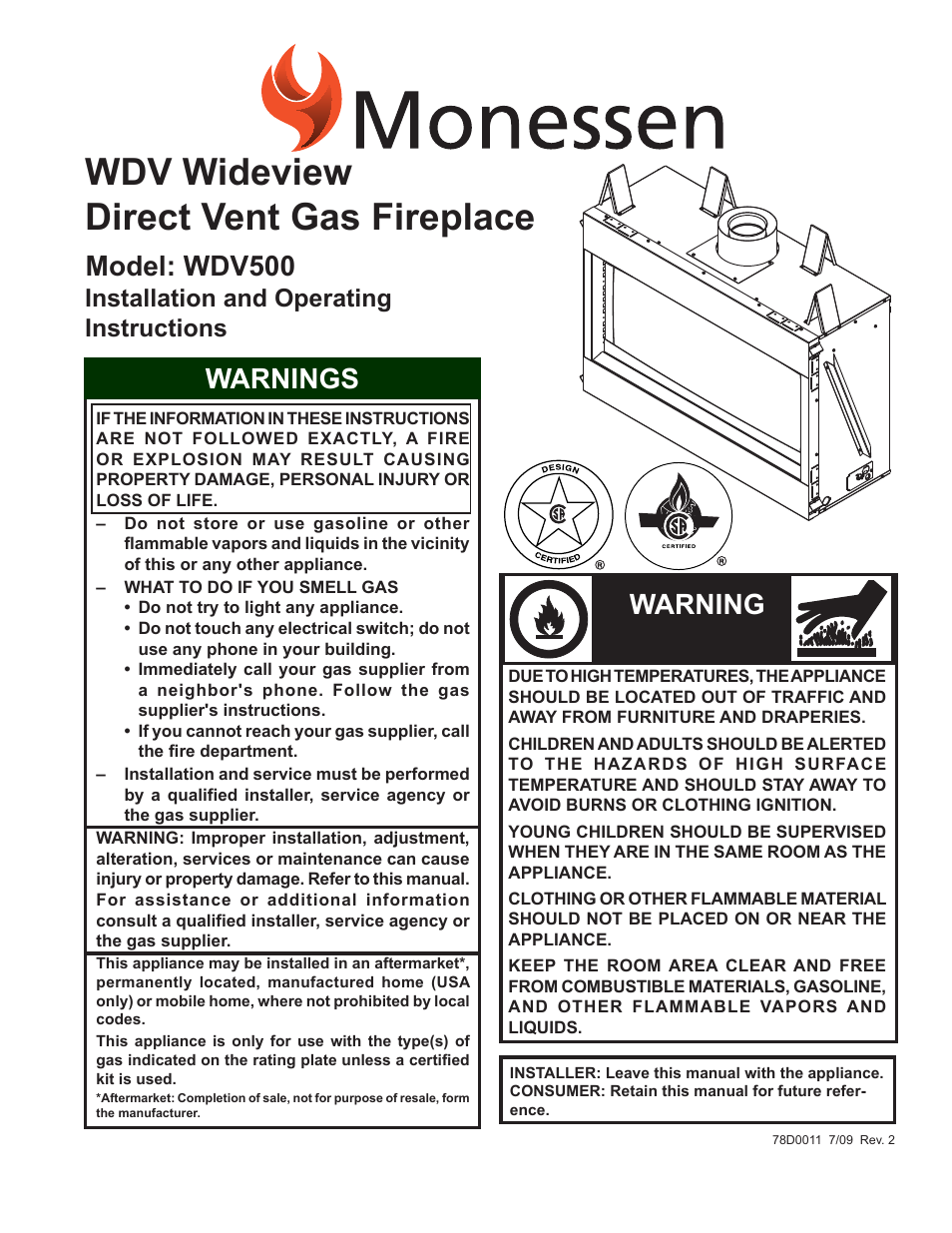 Monessen Hearth WIDEVIEW WDV500 User Manual | 48 pages