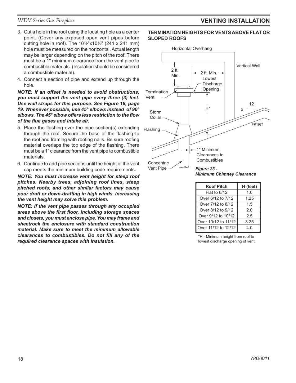 Wdv series gas fireplace venting installation | Monessen Hearth WIDEVIEW WDV500 User Manual | Page 18 / 48