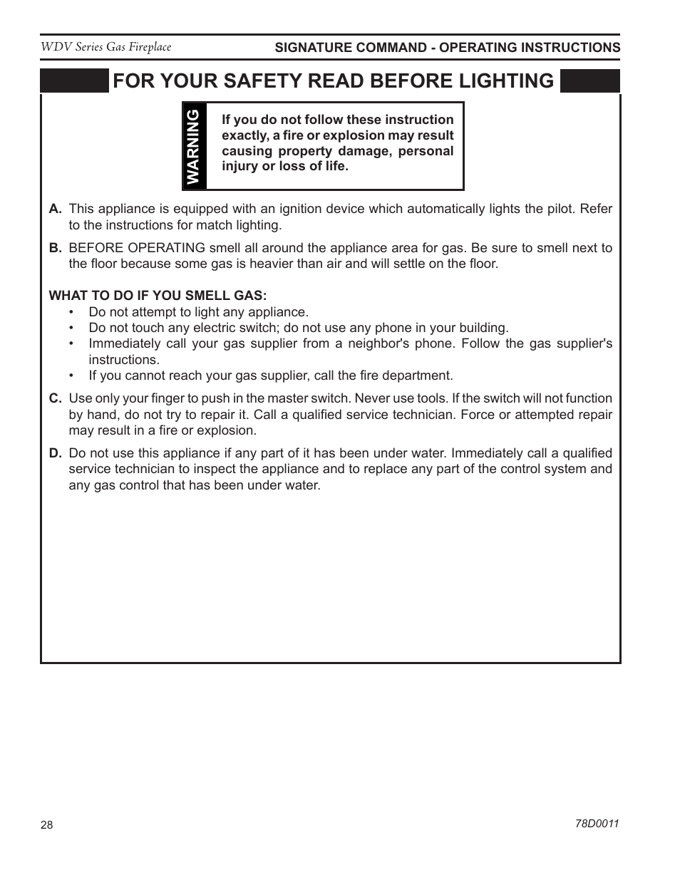 For your safety read before lighting | Monessen Hearth WIDEVIEW WDV500 User Manual | Page 28 / 48