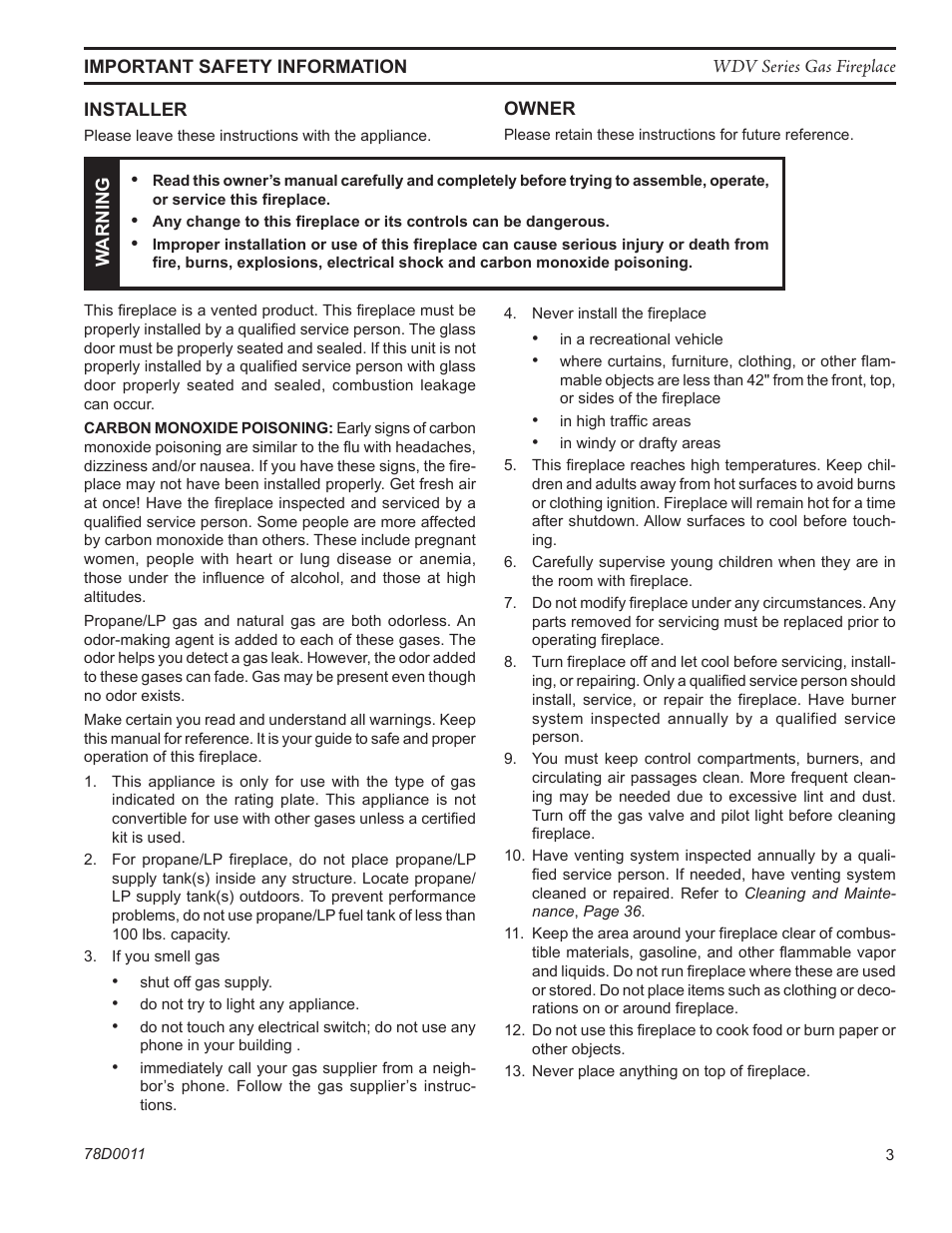 Monessen Hearth WIDEVIEW WDV500 User Manual | Page 3 / 48