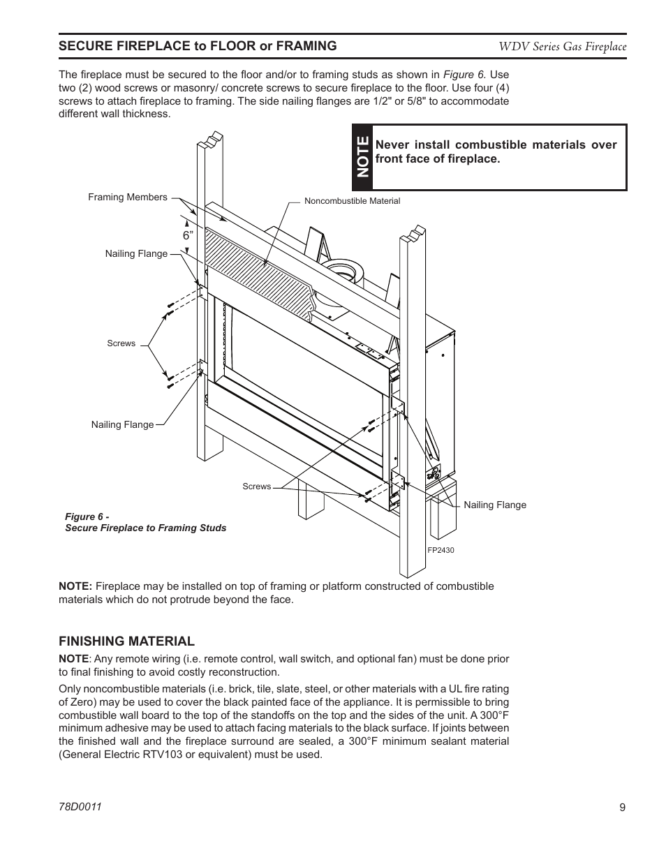Fp2430 secure fireplace, No te | Monessen Hearth WIDEVIEW WDV500 User Manual | Page 9 / 48