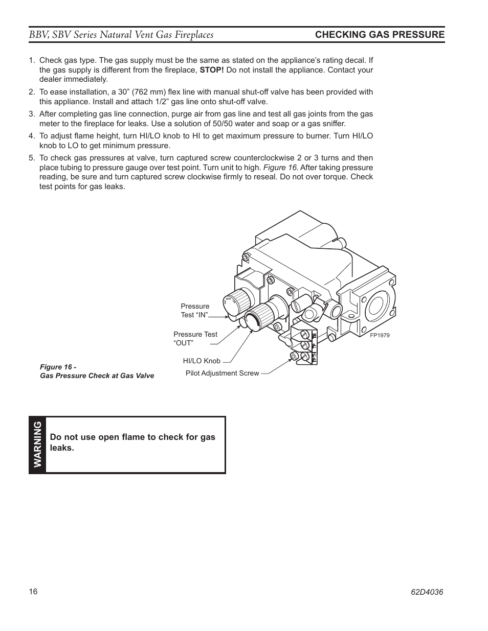 Bbv, sbv series natural vent gas fireplaces | Monessen Hearth B-VENT SBV500 User Manual | Page 16 / 40