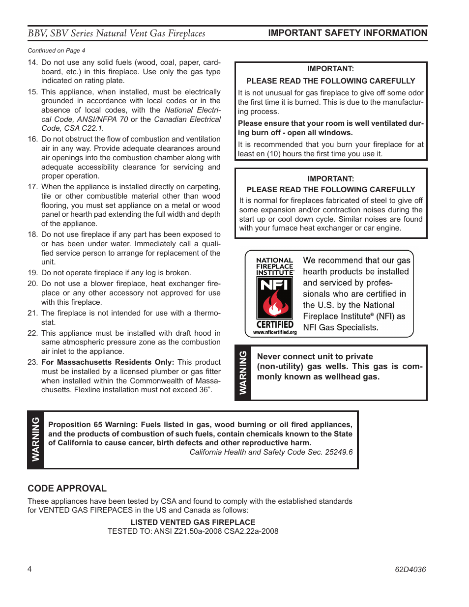 Bbv, sbv series natural vent gas fireplaces | Monessen Hearth B-VENT SBV500 User Manual | Page 4 / 40