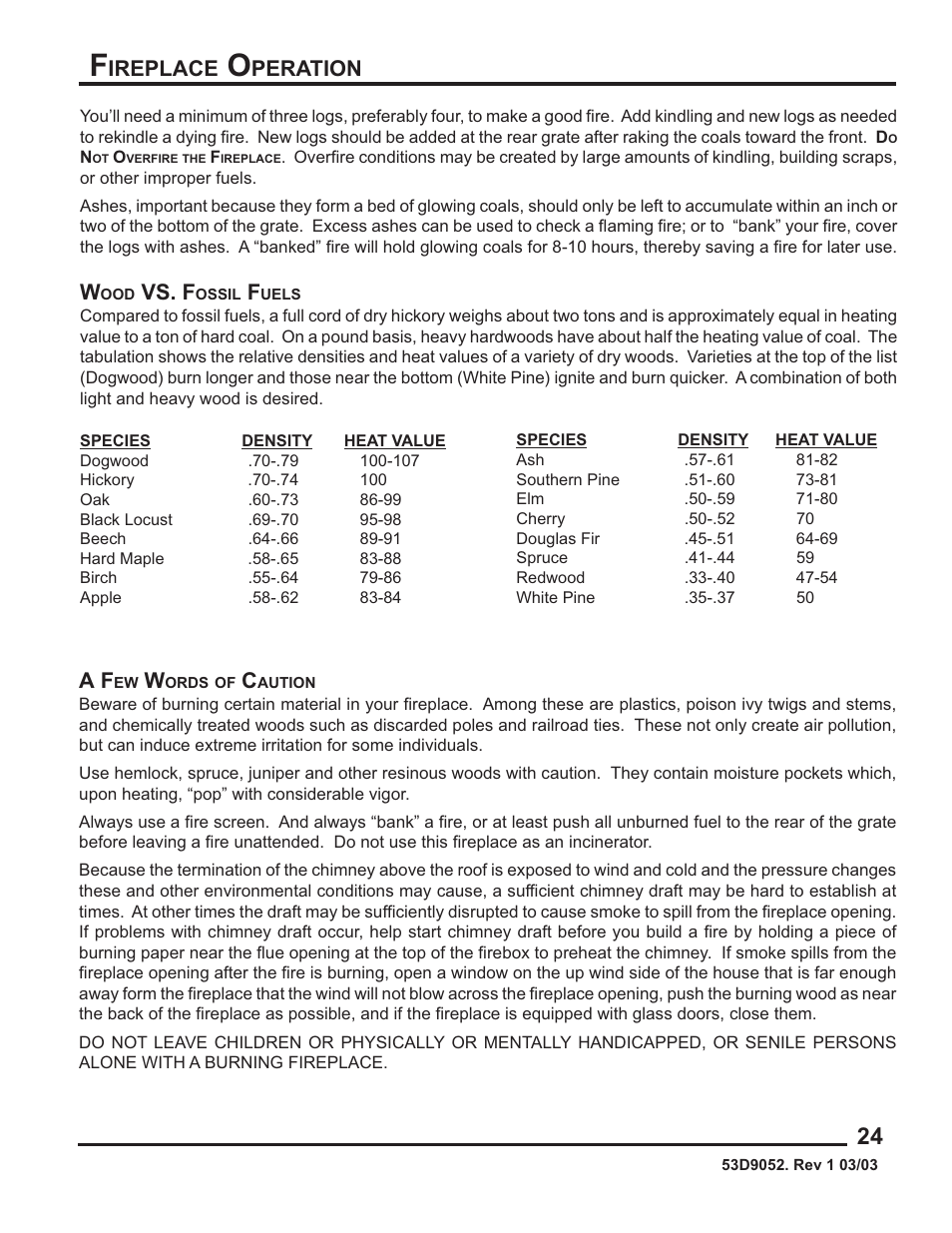 Ireplace, Peration a f, Vs. f | Monessen Hearth 624WBPF User Manual | Page 25 / 32