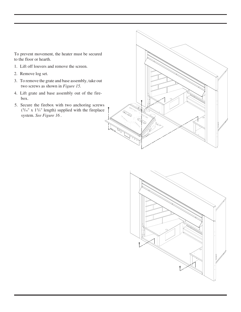 Securing heater to floor | Monessen Hearth VENT-FREE DIS33G User Manual | Page 15 / 40