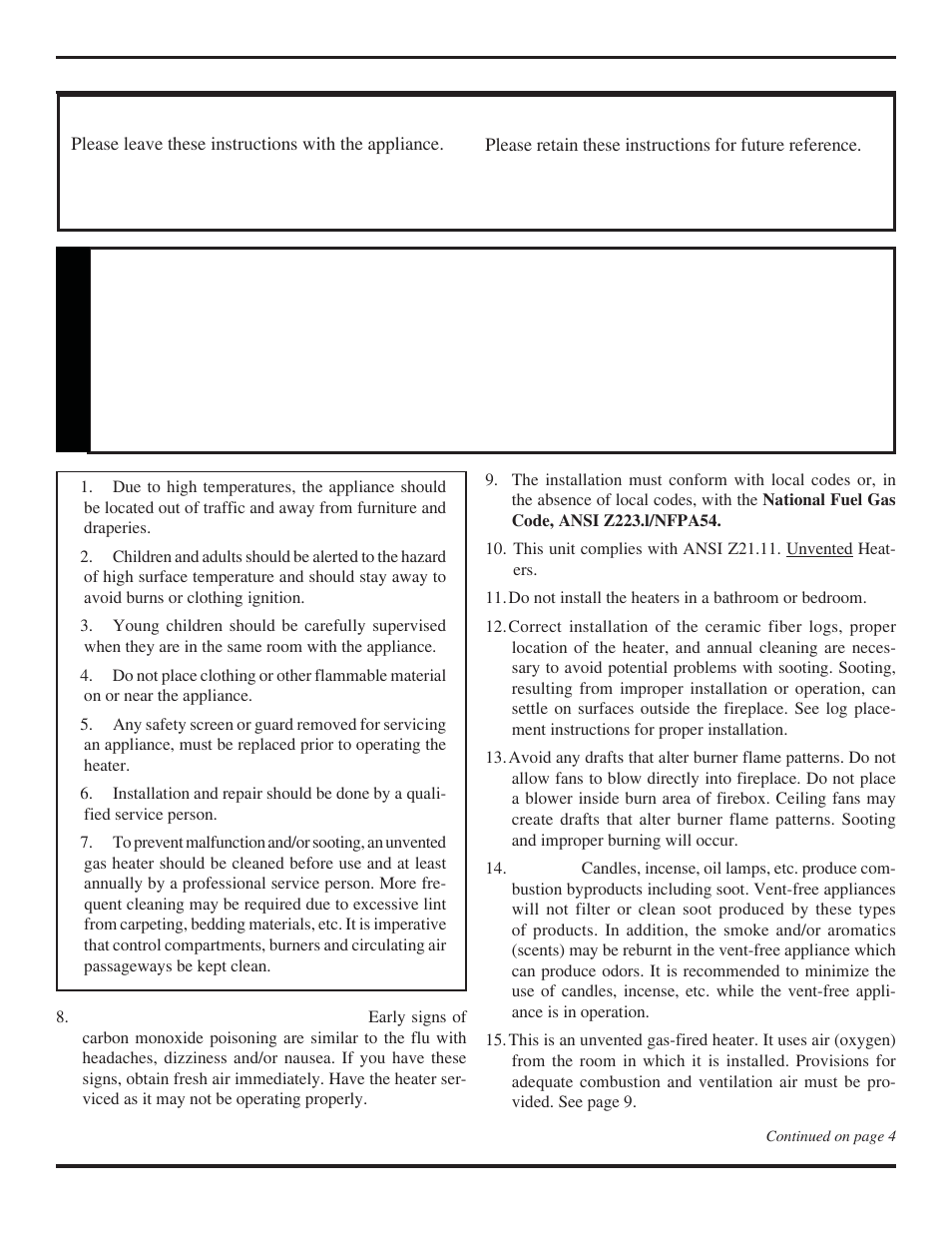 Important safety information, Warning | Monessen Hearth VENT-FREE DIS33G User Manual | Page 3 / 40