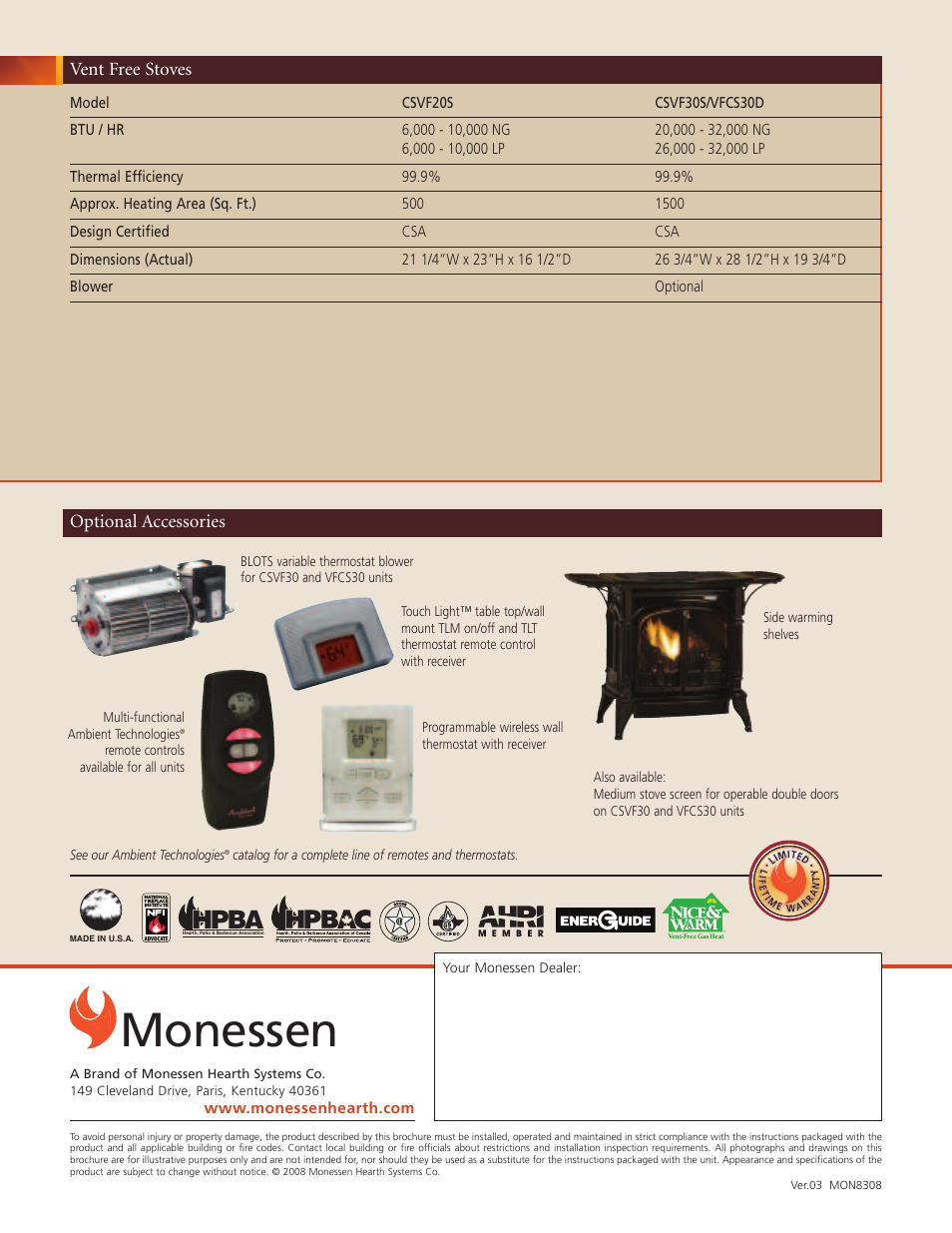 Monessen, Hpba | Monessen Hearth VFCS30D User Manual | Page 4 / 4
