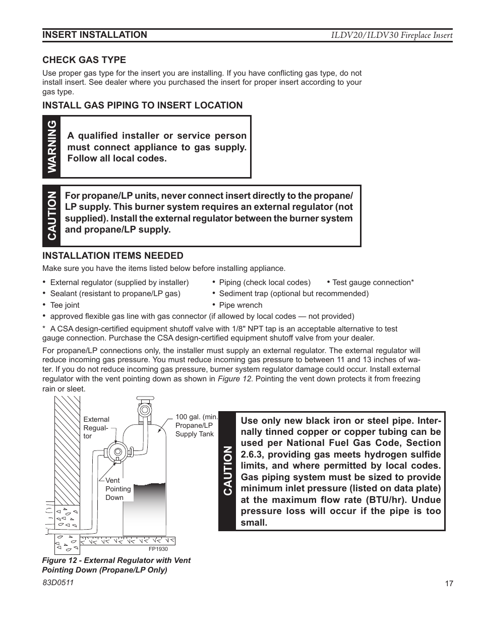 Warn ing, Ca uti on | Monessen Hearth ILDV20PV User Manual | Page 17 / 40