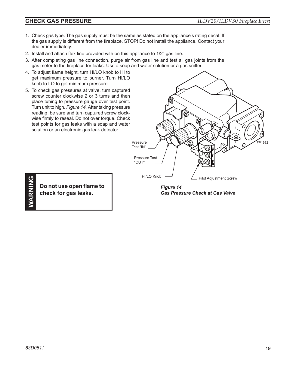 Fp1932 valve regulator with knobs, Warn ing | Monessen Hearth ILDV20PV User Manual | Page 19 / 40