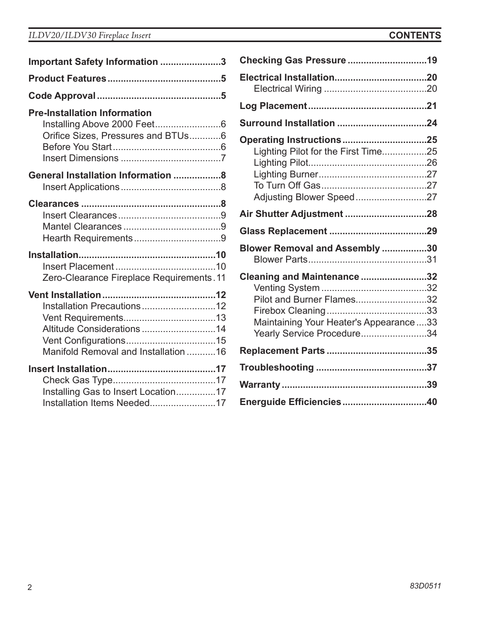 Monessen Hearth ILDV20PV User Manual | Page 2 / 40