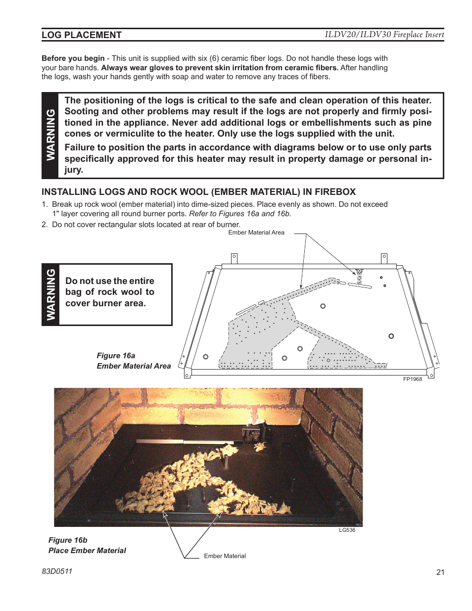 Warn ing | Monessen Hearth ILDV20PV User Manual | Page 21 / 40