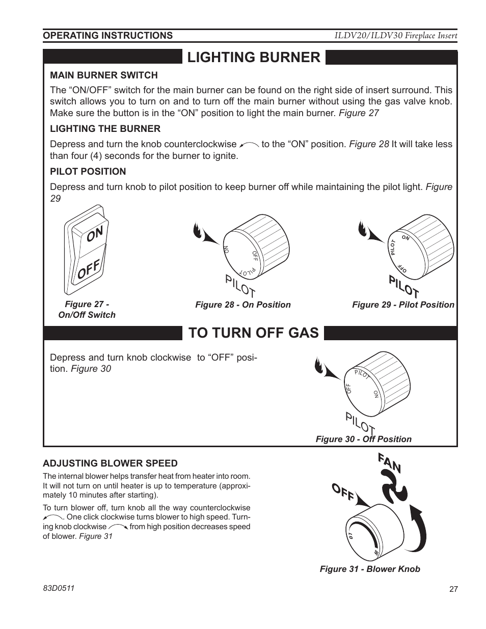 Lighting burner, On off, Pilot | Monessen Hearth ILDV20PV User Manual | Page 27 / 40