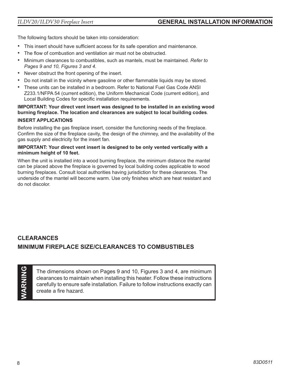 Warn ing | Monessen Hearth ILDV20PV User Manual | Page 8 / 40