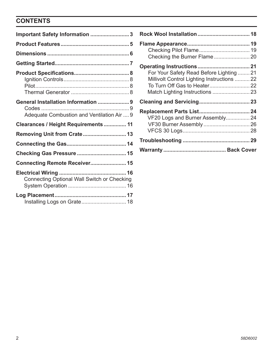 Monessen Hearth VFCS20DNV User Manual | Page 2 / 32
