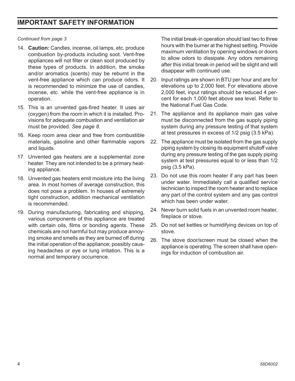 Important safety information | Monessen Hearth VFCS20DNV User Manual | Page 4 / 32
