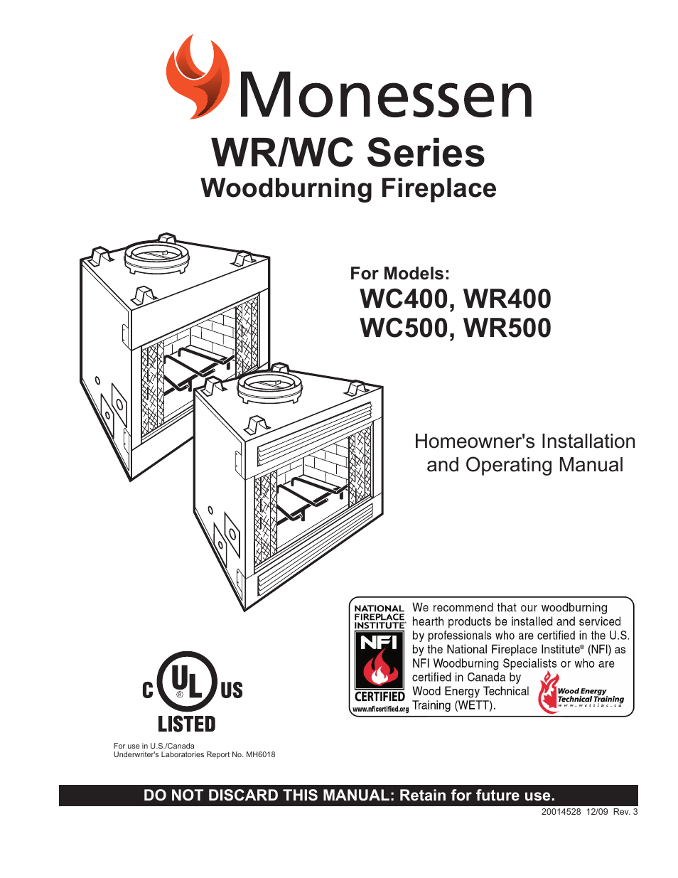 Monessen Hearth WR400 User Manual | 24 pages