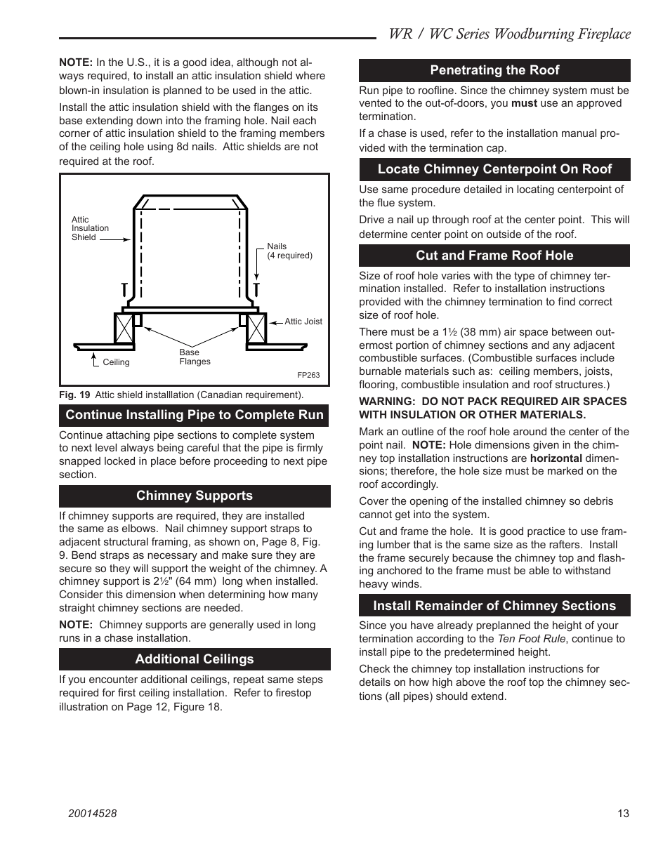 Wr / wc series woodburning fireplace | Monessen Hearth WR400 User Manual | Page 13 / 24