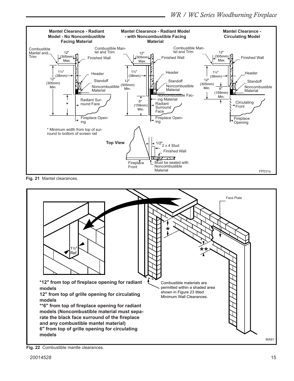 Wr / wc series woodburning fireplace | Monessen Hearth WR400 User Manual | Page 15 / 24