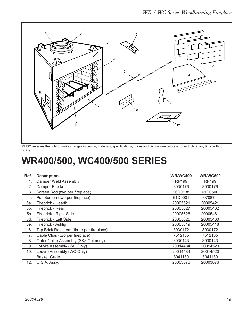 Wr / wc series woodburning fireplace | Monessen Hearth WR400 User Manual | Page 19 / 24