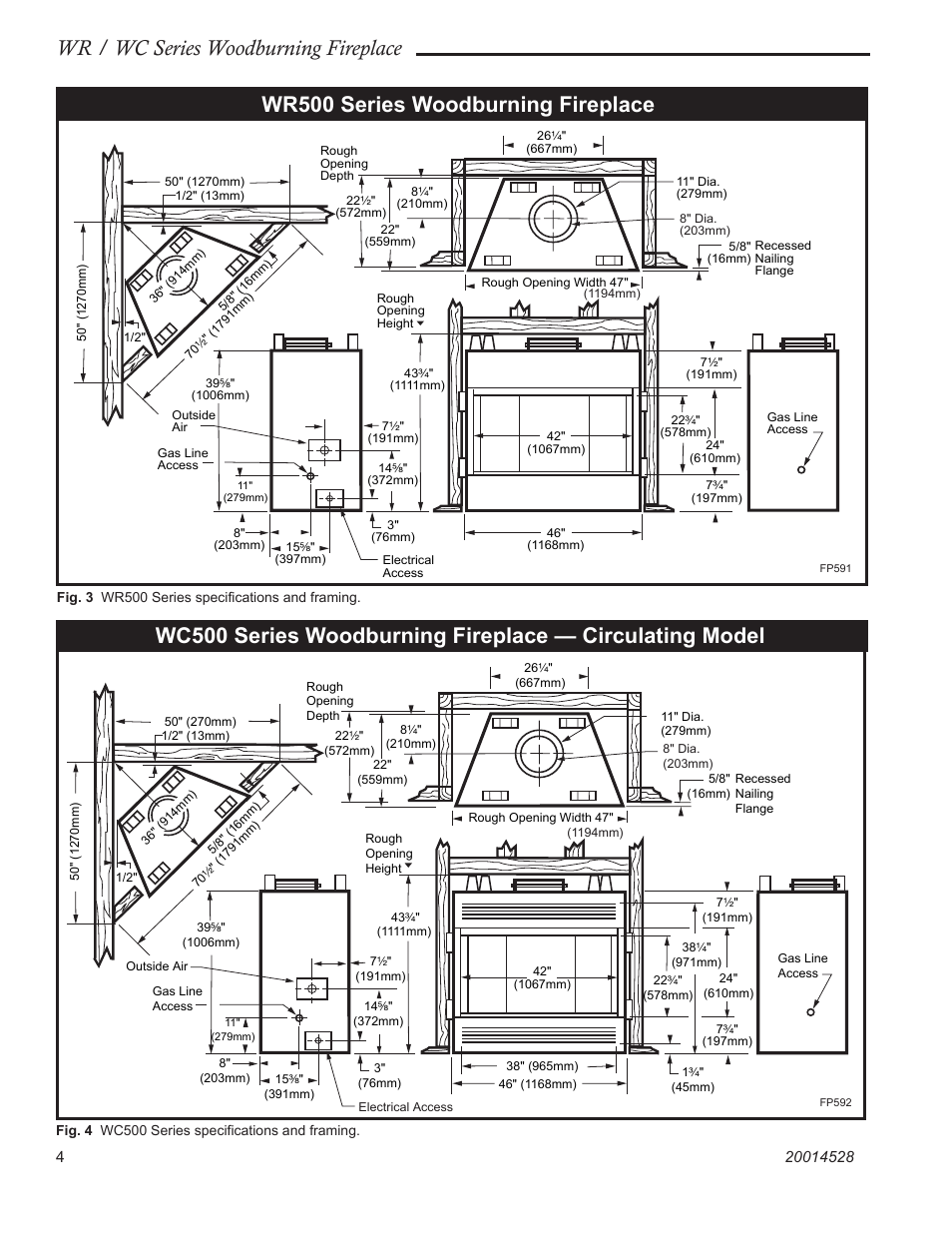 Wr / wc series woodburning fireplace, Wr500 series woodburning fireplace | Monessen Hearth WR400 User Manual | Page 4 / 24