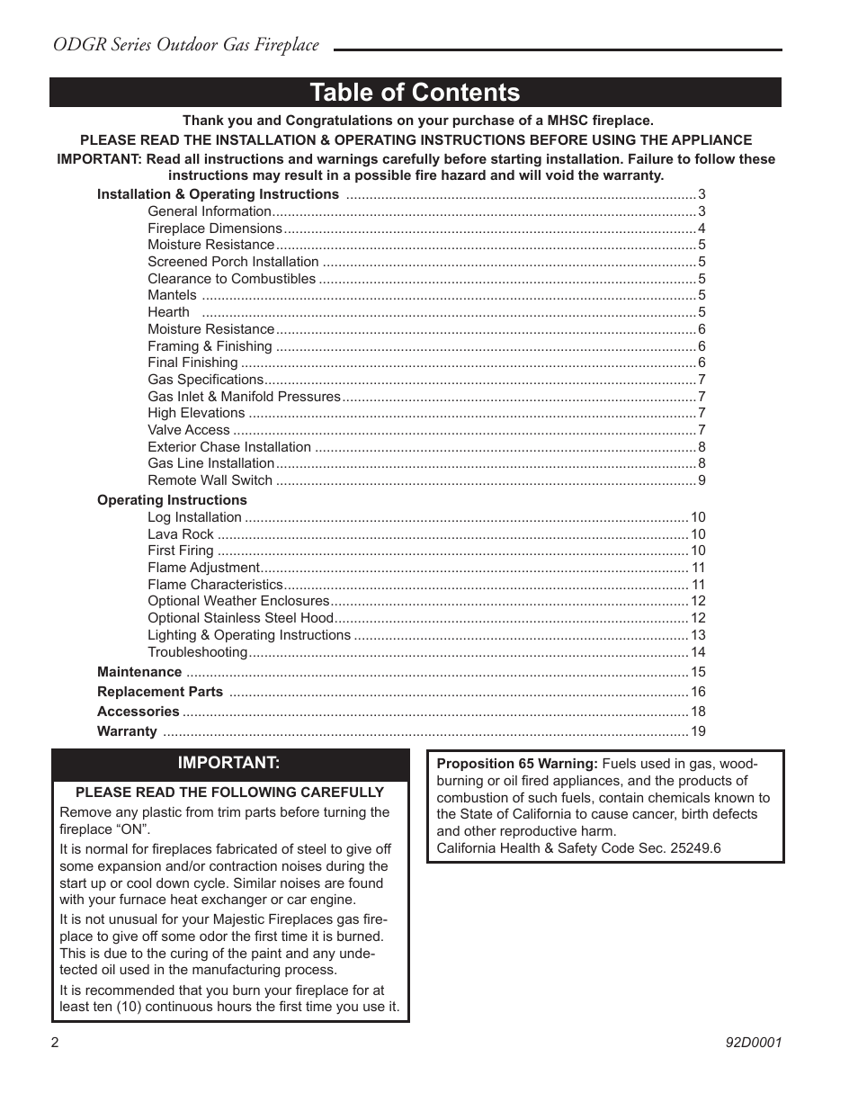 Monessen Hearth ODGR500 User Manual | Page 2 / 20