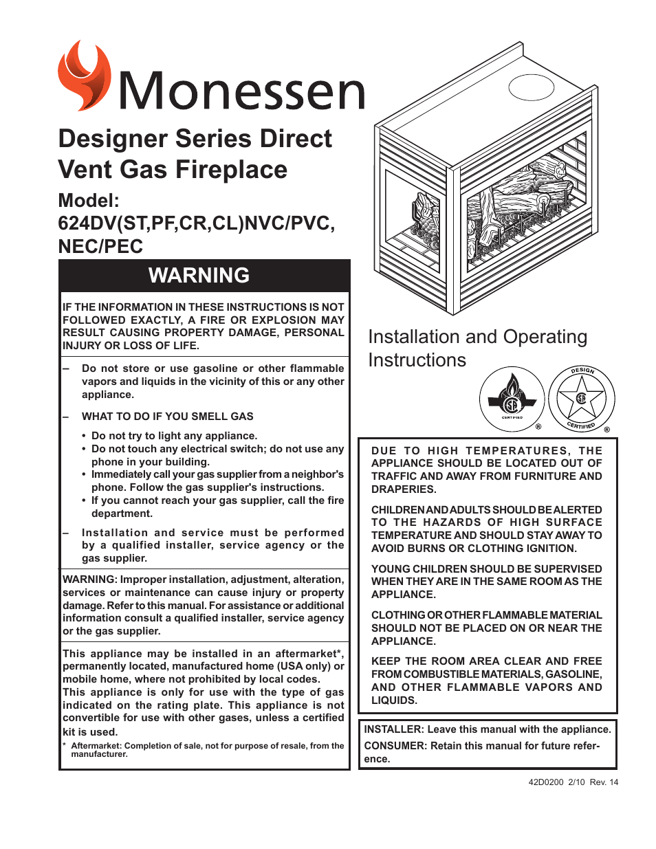 Monessen Hearth 624DV(ST User Manual | 52 pages