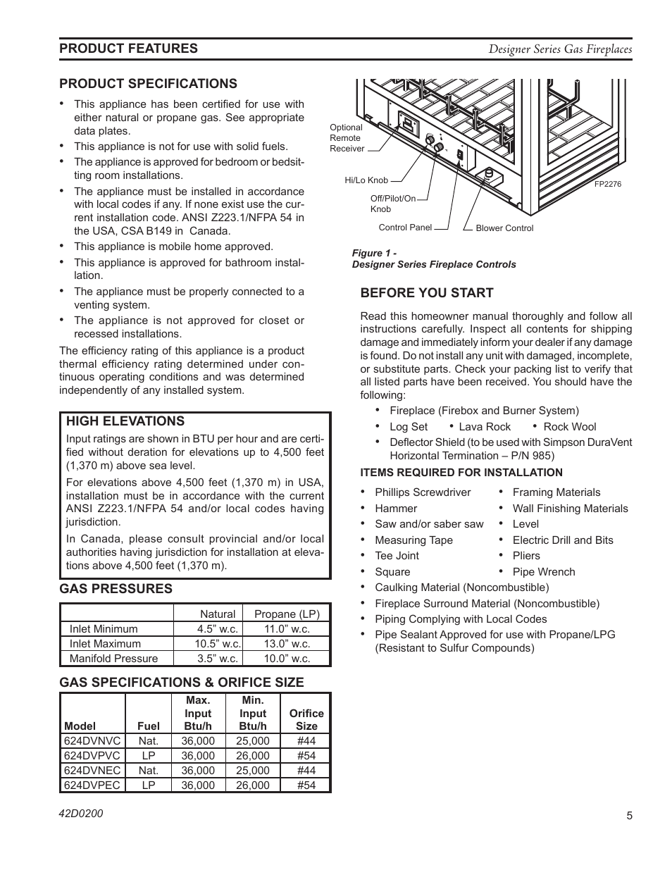 Monessen Hearth 624DV(ST User Manual | Page 5 / 52
